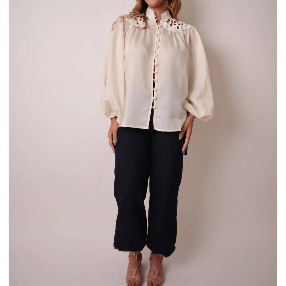 NEW BEULAHSTYLE eyelet lace long sleeve blouse in ivory